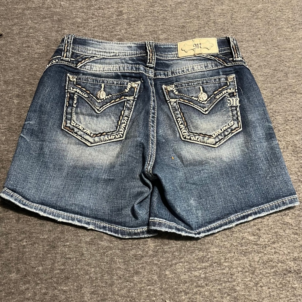 Miss Me Womens Dark Wash Embellished Flap Pocket Denim Shorts Size 27